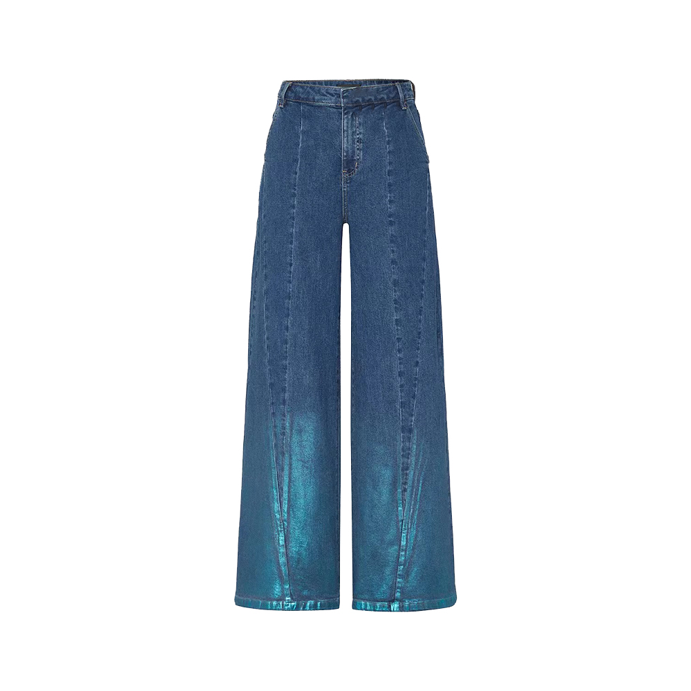 Ladys Dark Blue Paint Flare Jeans