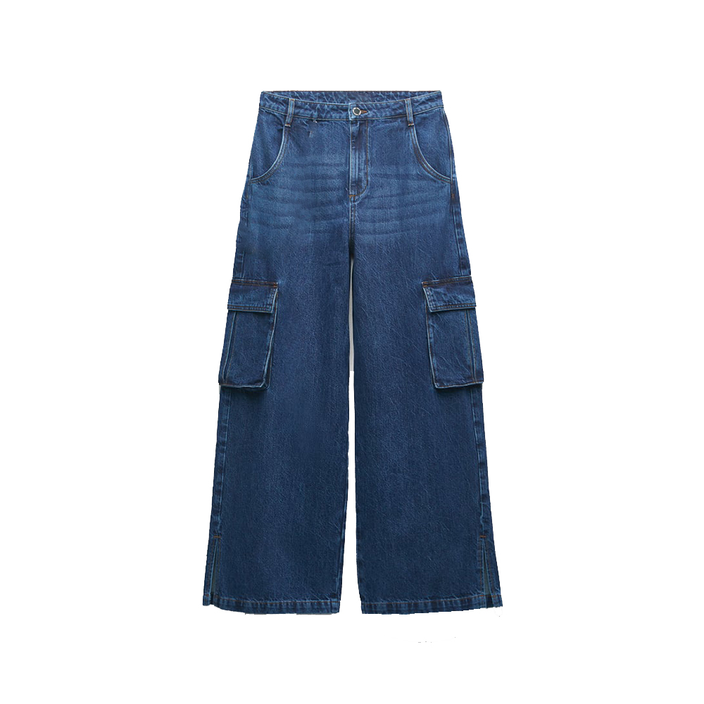 Dark Blue Wideleg Pocket Jeans