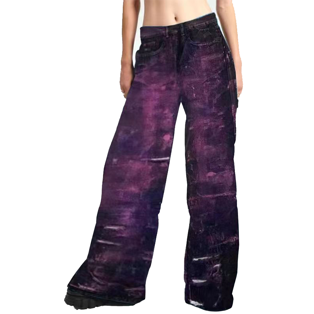 Street Wear Denim Painted Wideleg Jeans