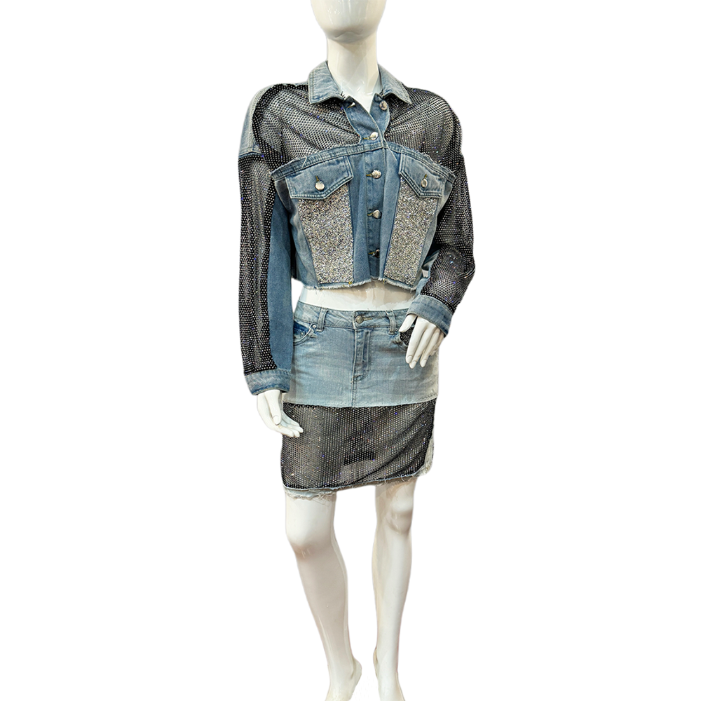 Beading Bling Trendy Denim Dress