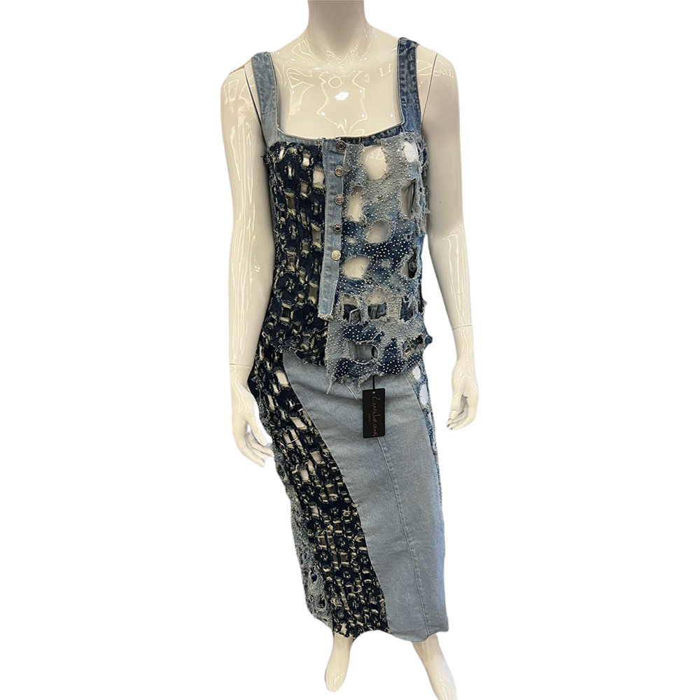 Trendy Fashion Denim Destroyed Set