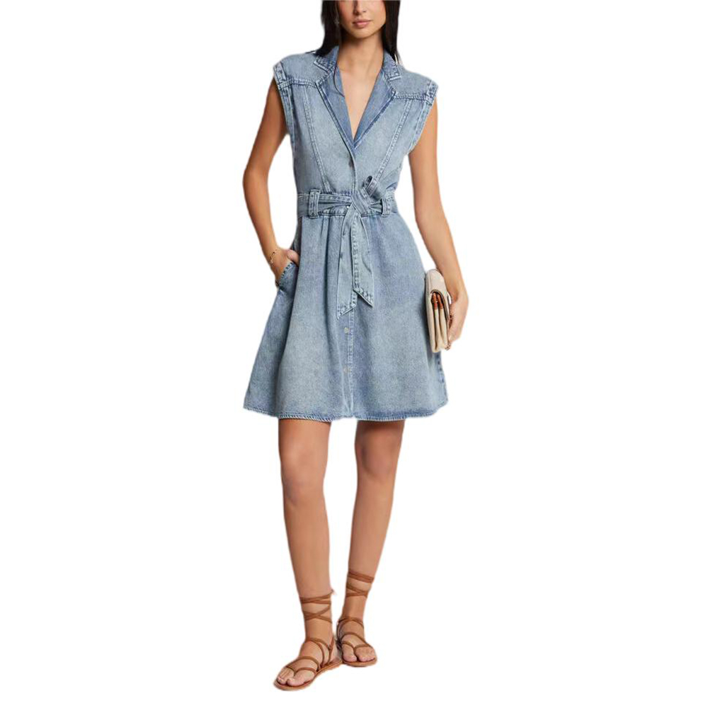 Sleeveless belt denim dress