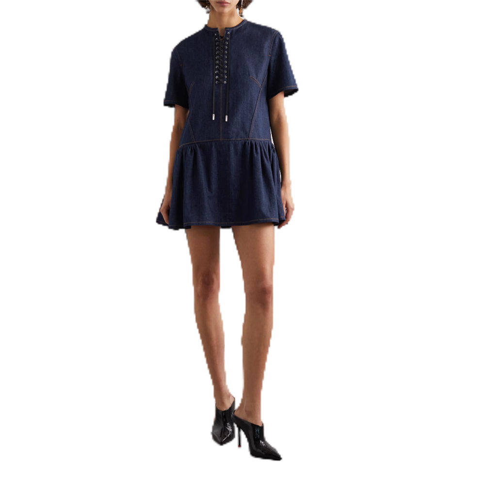 Raw color denim belt dress
