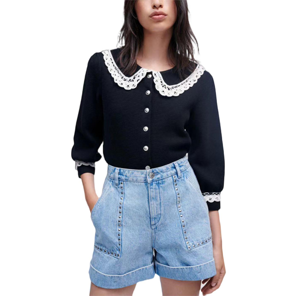 Beading Bleach Denim Shorts