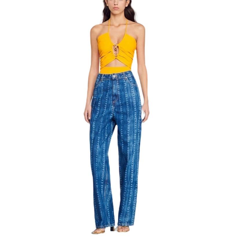 Light Blue Lacer Printed Jeans