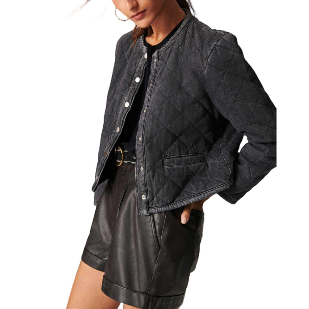 Ladys Black Padded Denim Jacket