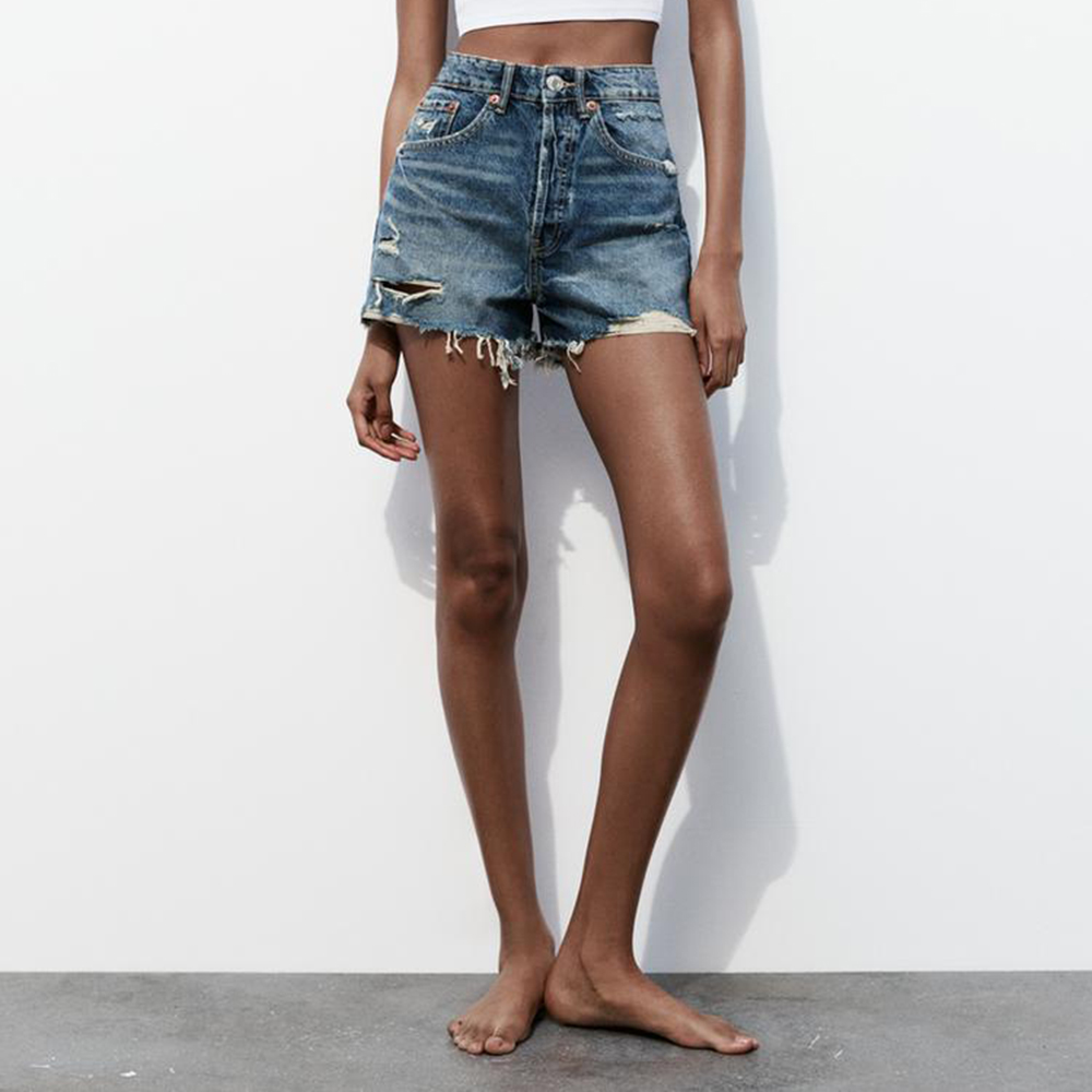 Blue Destroyed Denim Shorts