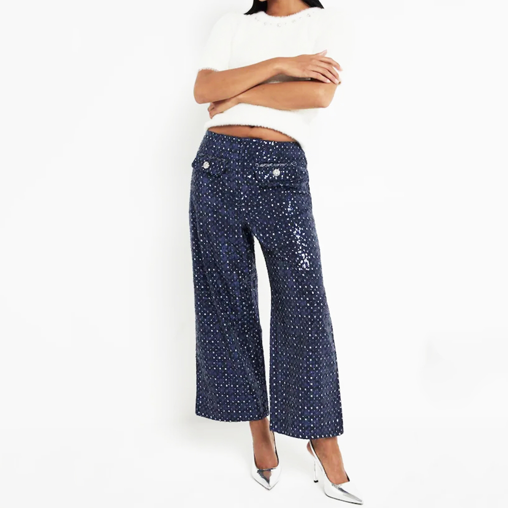 Blue Petite Sequin Crop Jeans